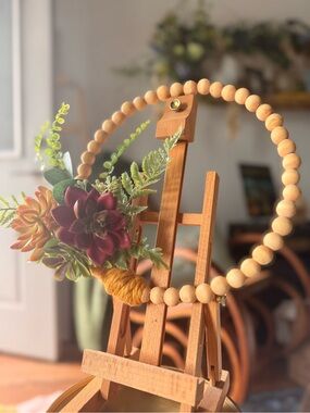 Wooden Bead Hoop Wreath with Faux Succulents